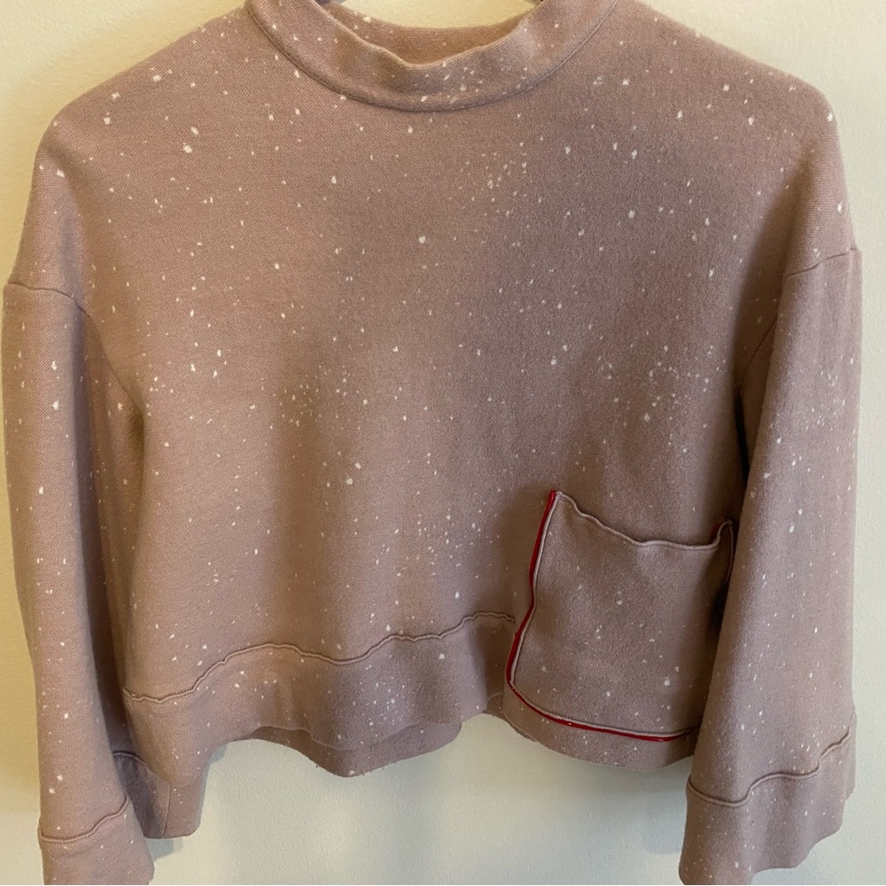Tan Speckled Cropped Sweatshirt with Pocket